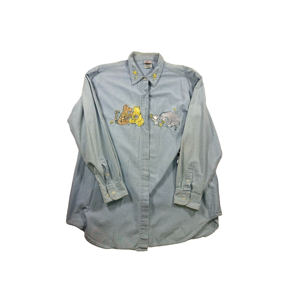 Vintage Disney Winnie the Pooh Embroidered Jean Shirt Women's XL Retro Tigger